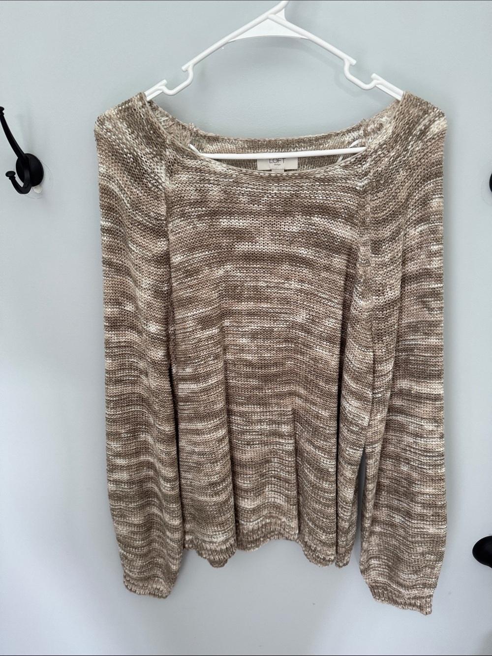 LOFT Outlet Marled Crewneck Sweater in Cream and Tan